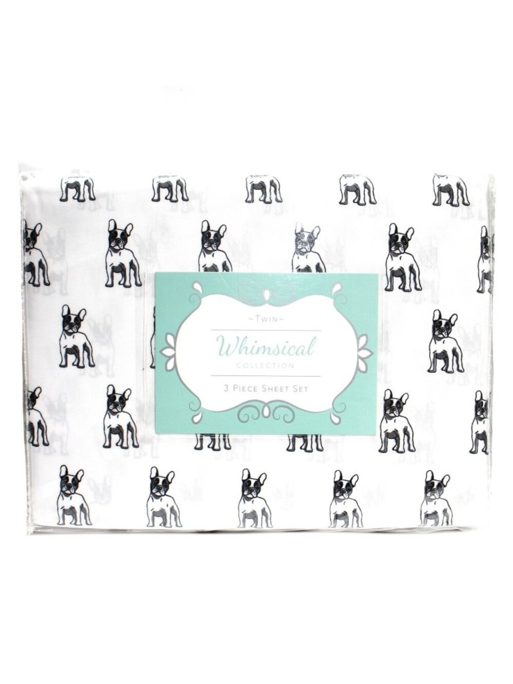 Whimsical Hotel Collection 3 Piece Sheet Set Twin Size French Bulldog